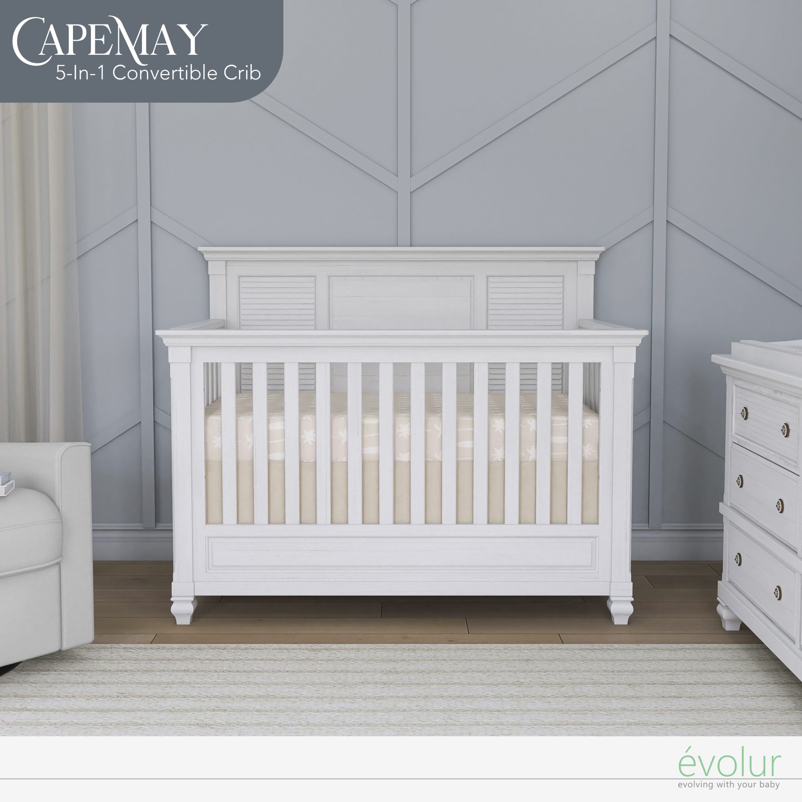 Cape May 5 in 1 Convertible Crib Evolur